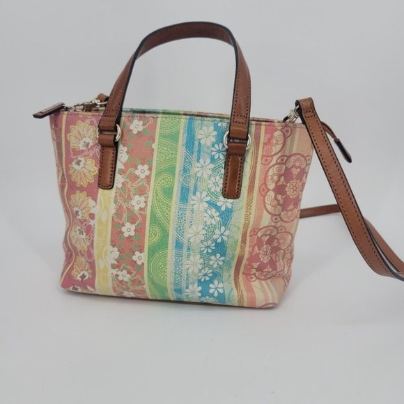 Fossil Leather Multi Color Floral Stripe Purse - Picture 2 of 6